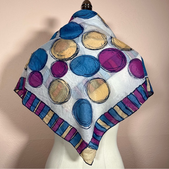 Vintage 40 50 Retro MOD Large Circle Dot Magenta Blue Large Square Scarf - Picture 3 of 17